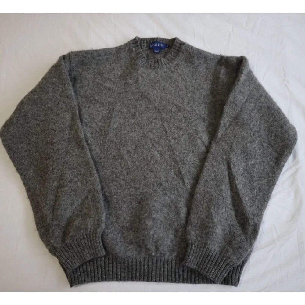 J.Crew Mens XL 100% Wool Gray Crewneck Sweater Heavy Knit Pullover